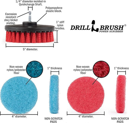 Drill Brush Power Scrubber - Outdoor Cleaning - Stiff Bristle Deck Brush - Concrete Scrub Brush - Bathroom Cleaning - Scrub Pad Attachments for Cordless Drill - Shower Cleaner - Glass Shower Doors