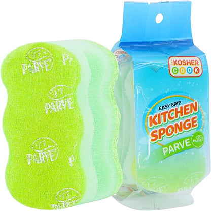The Kosher Cook Parve Green Dishwashing Sponges, Easy Grip Wavy Absorbent Cleaning Scrub and Scouring Pad, Durable and Soft, Color Coded Home and Kitchen Accessories