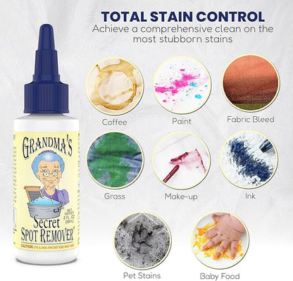 Grandma's Secret Spot Remover - Chlorine, Bleach and Toxin-Free Fabric Stain Remover for Clothes - Removes Oil, Paint, Blood and Pet Stains – 2 Ounce, 6 Pack
