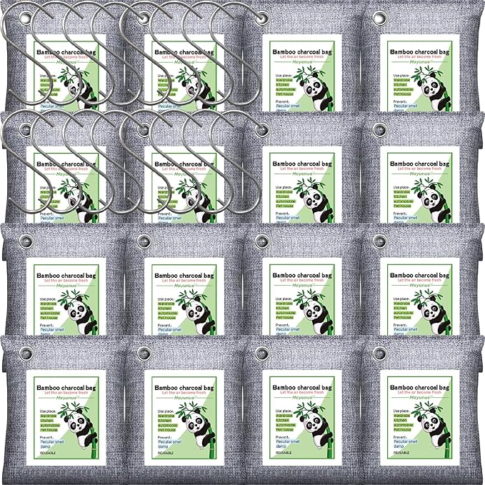 Activated Charcoal Odor Absorber for Strong Odor, Basement, Cars, Closets, Shoes, Smoke. 16 Pack Bamboo Charcoal Air Purifying Bags Deodorizer Odor Eliminator for Home