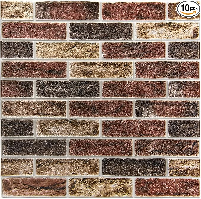 Art3d 10-Pack 52.5 Sq.Ft Faux Brick 3D Wall Panels Peel and Stick in Red Brown, Self Adhesive Waterproof Foam Wallpaper for Bedroom, Bathroom, Kitchen