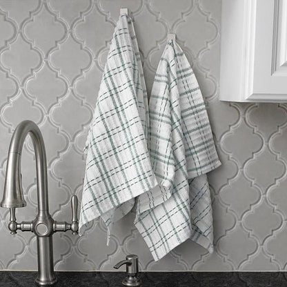 Ritz Royale Collection 100% Combed Terry Cotton, Highly Absorbent, Oversized Kitchen Towel Set, 28" x 18", 2-Pack, Checked, Juniper