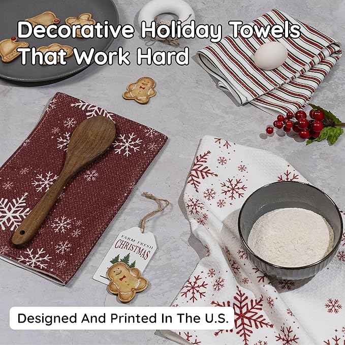 Christmas Kitchen Towels Set of 3 Snowflaked – Microfiber Waffle Weave Dish Towels 16x24, Super Absorbent & Lint-Free Holiday Kitchen Towels for Drying, Cleaning & Christmas Décor