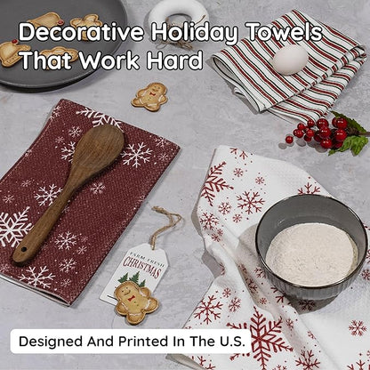 Christmas Kitchen Towels Set of 3 Snowflaked – Microfiber Waffle Weave Dish Towels 16x24, Super Absorbent & Lint-Free Holiday Kitchen Towels for Drying, Cleaning & Christmas Décor