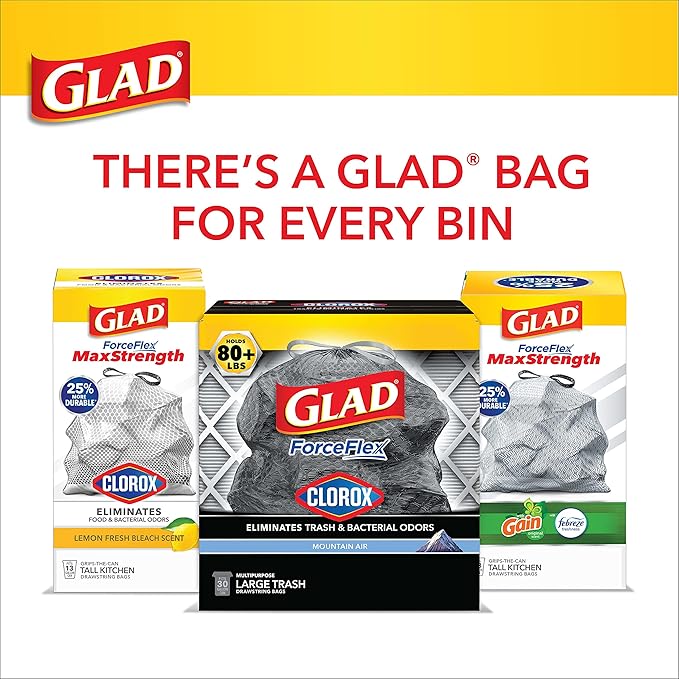 Glad ForceFlex Heavy Duty Large Trash Bags, Hold 80+ lb, 30 Gal, 25 Ct (Package May Vary) (Pack of 2)
