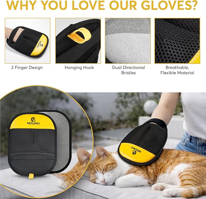 Pet Hair Removal Glove - Pet Hair Removal Glove for Gogs & Cats, Electrostatic Pet Hair Remover for Loundry, Couch, Carpet, Clothing, Bed & Car Seat, Reusable Magic Brush Pet Hair Tool - Black
