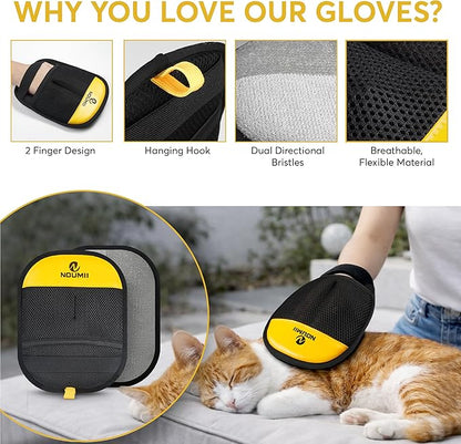 Pet Hair Removal Glove - Pet Hair Removal Glove for Gogs & Cats, Electrostatic Pet Hair Remover for Loundry, Couch, Carpet, Clothing, Bed & Car Seat, Reusable Magic Brush Pet Hair Tool - Black