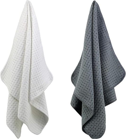POLYTE Ultra Premium Microfiber Kitchen Dish Hand Towel Waffle Weave, 8 Pack (16x28 in, Gray, White)