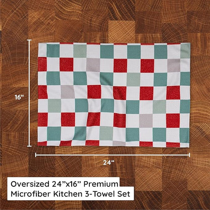 Christmas Kitchen Towels Set of 3 Minty Xmas – Microfiber Waffle Weave Dish Towels 16x24, Super Absorbent & Lint-Free Holiday Kitchen Towels for Drying, Cleaning & Christmas Décor