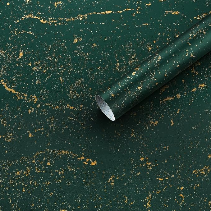 Dimoon 15.7"x78.7"Green Wall Paper Peel and Stick Modern Green and Gold Contact Paper Removable Self-Adhesive Stick on Wallpaper Waterproof Countertops Wallpaper for Kitchen Bathroom Vinyl Roll