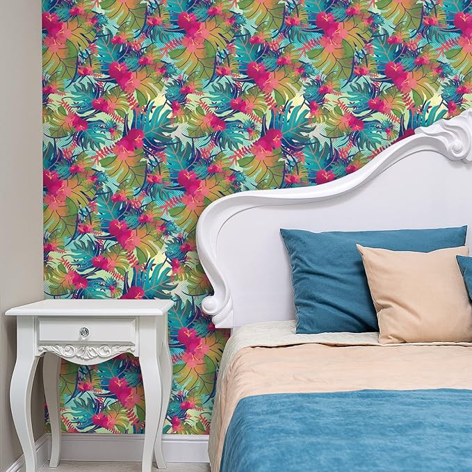 VaryPaper 17.7"x78.7" Tropical Wallpaper Leaf Floral Peel and Stick Wallpaper Waterproof Decorative Floral Contact Paper for Walls Removable Self Adhesive Wall Mural for Bedroom Bathroom Cabinets