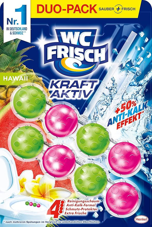WC Frisch Kraft Active Fragrance Rinser Hawaii (2 x 50 g), Toilet Cleaner for Cleaning with Every Flush, Fragrance Stones for Long-Lasting Fresh Fragrance, + 50% Anti-limescale Effect