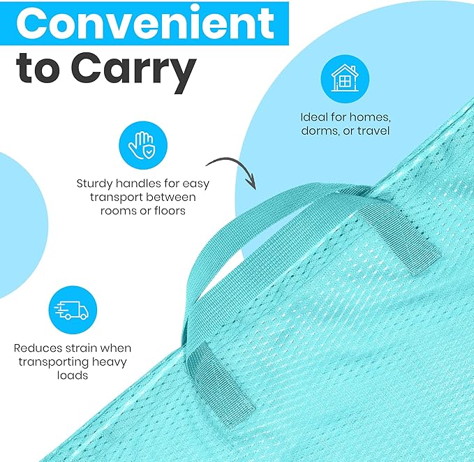 Handy Laundry Mesh Laundry Bag 24 x 36 Inches - Extra Large Heavy Duty Bag with Handles & Shoulder Strap, Breathable, Machine Washable for Dorm, Travel, Bedding & Storage - Teal