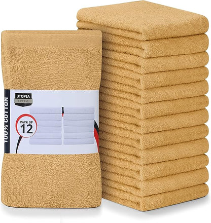 Utopia Towels Kitchen Bar Mops, Pack of 12, 16 by 19 Inches, 100% Cotton Super Absorbent Beige Towels, Multi-Purpose Cleaning Towels for Home and Kitchen Bars