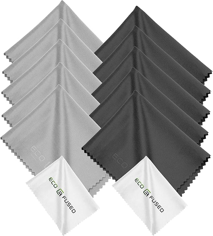 Eco-Fused Microfiber Cleaning Cloths - 12 Pack - for Cleaning Glasses, Spectacles, Camera Lenses, iPad, Tablets, Phones, iPhone, Android Phones, Laptops, LCD Screens and Other Delicate Surfaces