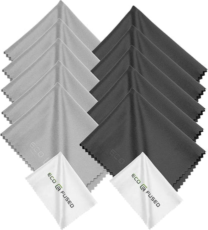 Eco-Fused Microfiber Cleaning Cloths - 12 Pack - for Cleaning Glasses, Spectacles, Camera Lenses, iPad, Tablets, Phones, iPhone, Android Phones, Laptops, LCD Screens and Other Delicate Surfaces