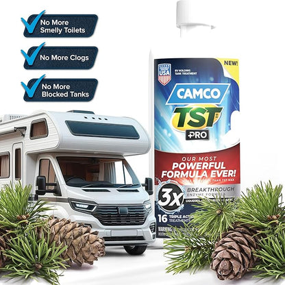 Camco TST PRO Camper/RV Toilet Treatment - Innovative Bio-Enzymatic Formula -Fastest Odor Stopper & RV Sewer Waste Breakdown - RV Black Tank Treatment - Fresh Pine Scent - Septic-Safe, 32-Oz (41771)