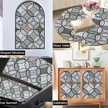 DKTIE Static Cling Decorative Window Film with Installation Tools Non Adhesive Privacy Film Stained Glass Window Film for Bathroom Shower Door Heat Cotrol Anti UV 35.4 x 118.1 Inch