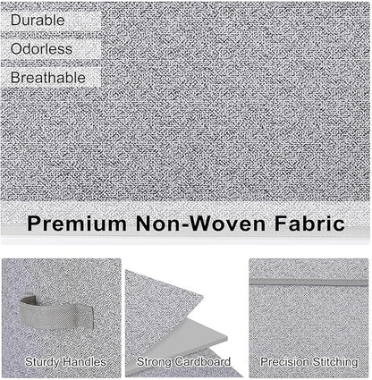 WUIKE Foldable Storage Bins with Lids, Storage Boxes with Handles, Closet Shelf Organizer, Fabric Storage Baskets for Bedroom, Decorative Storage Containers, Large, Ash Gray, 3-Pack