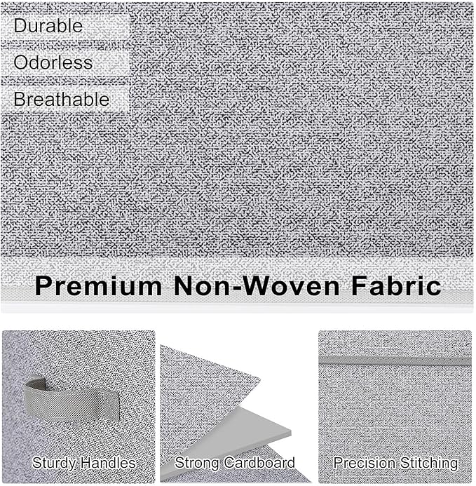 WUIKE Foldable Storage Bins with Lids, Storage Boxes with Handles, Closet Shelf Organizer, Fabric Storage Baskets with Cover for Bedroom, 3-Pack, Ash Gray, Extra Large