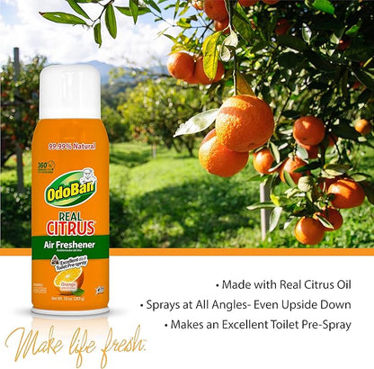 OdoBan Aroma Eliminator, 360-Degree Continuous Spray Natural Oil Real Citrus Air Freshener, Toilet Spray, 2-Pack, 10 Ounces Each, Orange Scent
