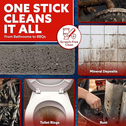 PUMIE Pumice Scouring Stick for Cleaning Toilet Bowl Rings & Hard Water Stains, Bathroom, Pools & Tubs, Pumice Stone for Toilet Cleaning, Rust, Grills, Food Build Ups, Pack of 4, includes Scouring Pad