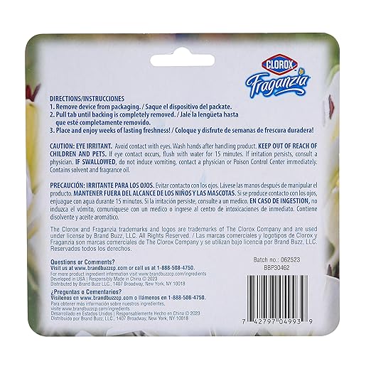 Clorox Fraganzia Small Rooms Air Freshener, White Lily Bloom Scent - Peel & Place Air Freshener, No-Plug, Battery-Free for Closets, Laundry Room, Entry Way, Bathroom, Locker, 0.25 Fl Oz Each, 2 Count