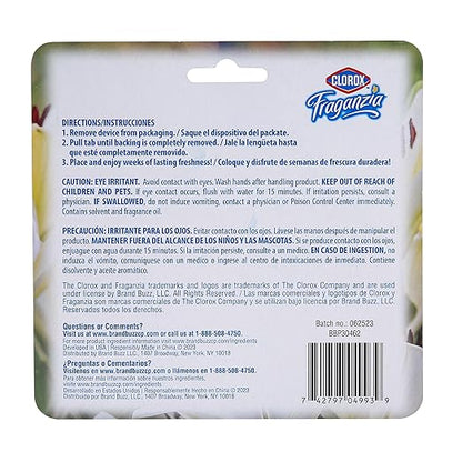 Clorox Fraganzia Small Rooms Air Freshener, White Lily Bloom Scent - Peel & Place Air Freshener, No-Plug, Battery-Free for Closets, Laundry Room, Entry Way, Bathroom, Locker, 0.25 Fl Oz Each, 2 Count
