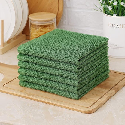 Kitinjoy 100% Cotton Kitchen Dish Cloths (12 X 12 Inches, Grass Green), 8 Pack Waffle Weave Ultra Soft Absorbent Dish Towels for Drying Dishes Quick Drying Kitchen Towels Dish Rags