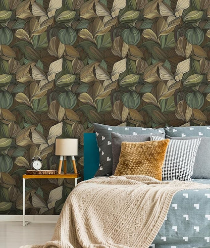 Tropical Leaf Wallpaper – Modern Botanical Peel and Stick Wallpaper for Accent Walls, Living Room & Bedroom Decor | Self Adhesive, Waterproof Vinyl, 17.7" x 236"