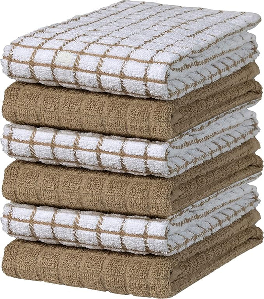 Bumble Kitchen Towels (6 Pack) | 16" x 28" | 100% Cotton Dish Towels for Kitchen | 380 GSM | Soft, Highly Absorbent & Durable Dish Towels with Hanging Loop | Tan