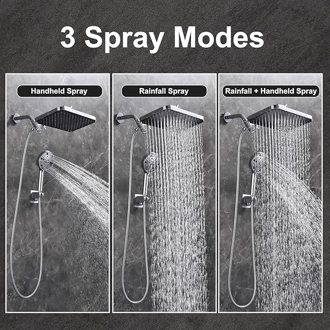14‘’Large High Pressure Filtered Shower Head Combo-9 Spray Modes Handheld Showerhead with Filters,Dual Shower Heads ，70" Anti-Kink Hose ，11" Adjustable Extension Arm for couple Bathroom