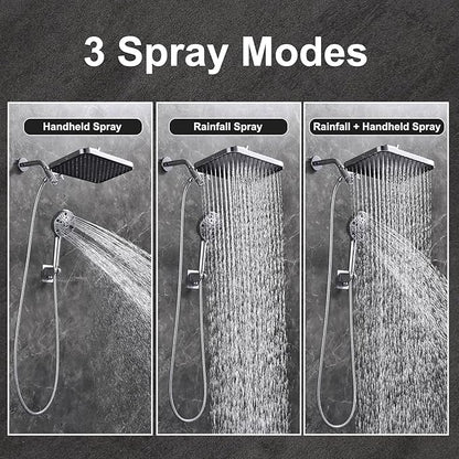 14‘’Large High Pressure Filtered Shower Head Combo-9 Spray Modes Handheld Showerhead with Filters,Dual Shower Heads ，70" Anti-Kink Hose ，11" Adjustable Extension Arm for couple Bathroom