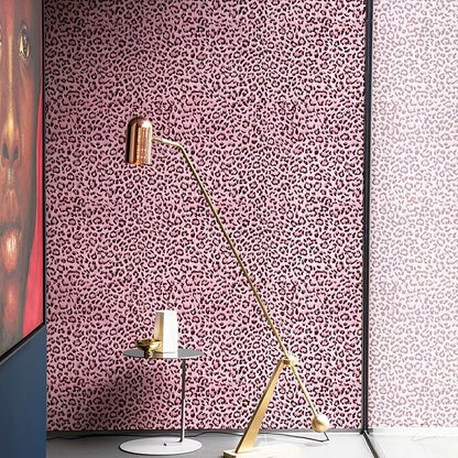 Leopard Print Peel and Stick Wallpaper, Waterproof Removable Self Adhesive Textured Wall Paper, Black and Pink Unique Funky Cheetah Contact Paper for Bedroom and Bathroom 120"X17.3"(14.4 sq. ft)
