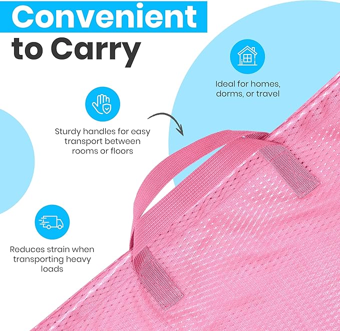Handy Laundry Mesh Laundry Bag 24 x 36 Inches - Extra Large Heavy Duty Bag with Handles & Shoulder Strap, Breathable, Machine Washable for Dorm, Travel, Bedding & Storage - Pink