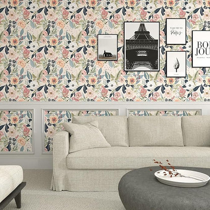 Timeet Floral Wallpaper Peel and Stick Vintage Floral Contact Paper Peel and Stick 17.3" x 120" Flower Wallpaper Boho Leaf Removable Self Adhesive Wall Paper for Cabinets Bedroom Wall Decorative