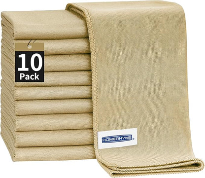 HOMERHYME Microfiber Cleaning Cloth - 10 Pack Glasses Cleaning Cloth, 16" x 14" Window Cleaning Rags, Streak Free Lint Free Polishing Cloths Wipes for Eye Glass, Stainless Steel, Windshield, Beige