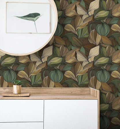 Tropical Leaf Wallpaper – Modern Botanical Peel and Stick Wallpaper for Accent Walls, Living Room & Bedroom Decor | Self Adhesive, Waterproof Vinyl, 17.7" x 236"