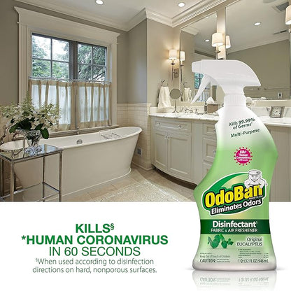 OdoBan Ready-to-Use Disinfectant and Odor Eliminator, Made in the USA, Original Eucalyptus Scent, Set of 2, 32 oz Spray and 1 Gallon Concentrate