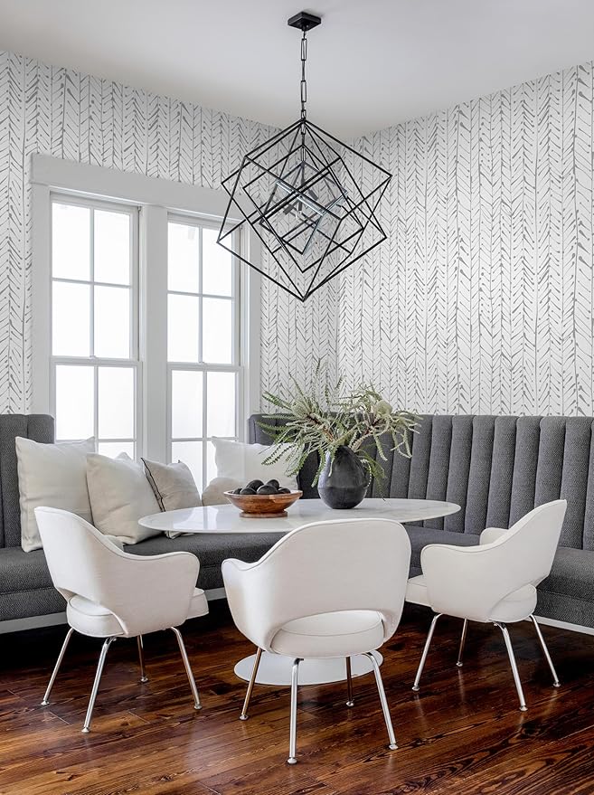 Guvana 16.14"x197" Herringbone Striped Wallpaper Grey and White Modern Contact Paper Self Adhesive Wall Paper Waterproof Removable Wallpaper for Livingroom Bathroom Decor
