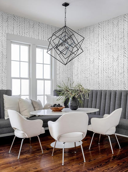 Guvana 16.14"x197" Herringbone Striped Wallpaper Grey and White Modern Contact Paper Self Adhesive Wall Paper Waterproof Removable Wallpaper for Livingroom Bathroom Decor