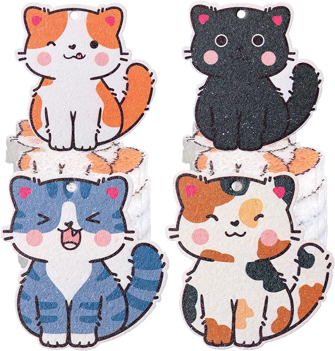 8 Pcs Christmas Sponges Dish Scrubber, Cute Kitchen Scrub Dual Sided Dishwashing Sponge Reusable Cleaning for Kitchen Dishes Furniture (Cat)