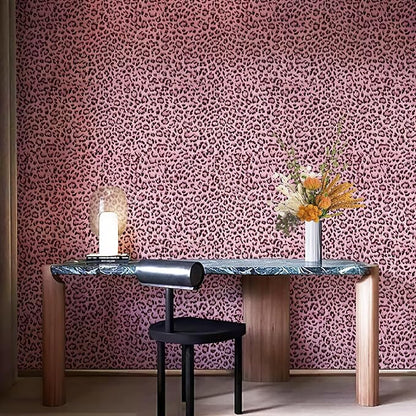 Leopard Print Peel and Stick Wallpaper, Waterproof Removable Self Adhesive Textured Wall Paper, Black and Pink Unique Funky Cheetah Contact Paper for Bedroom and Bathroom 120"X17.3"(14.4 sq. ft)