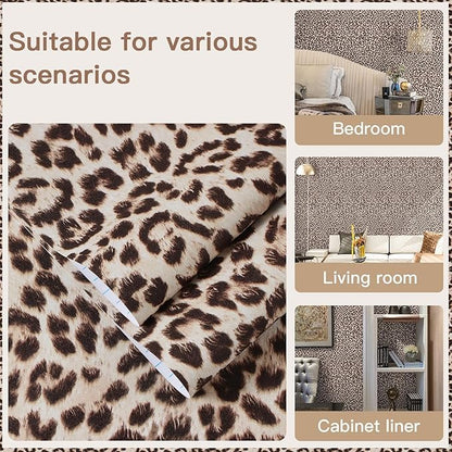 Ismoon 17.5''x236'' Leopard Wallpaper Cheetah Print Peel and Stick Wallpaper y2k Room Decor Funky Contact Paper Bathroom Waterproof Bedroom Brown Yellow Self Adhesive Vintage Texture Vinyl Roll