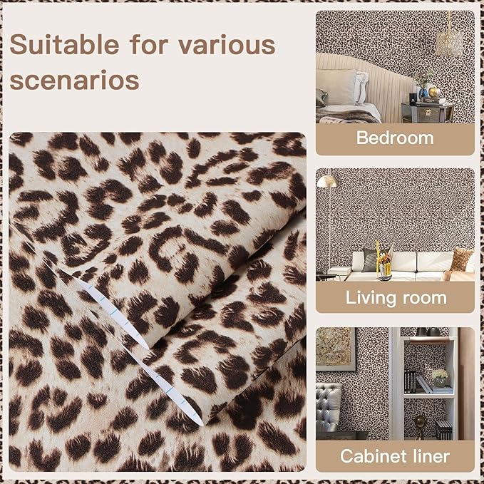 Ismoon 17.5''x393'' Leopard Wallpaper Cheetah Print Peel and Stick Wallpaper y2k Room Decor Funky Contact Paper Bathroom Waterproof Bedroom Brown Yellow Self Adhesive Vintage Texture Vinyl Roll
