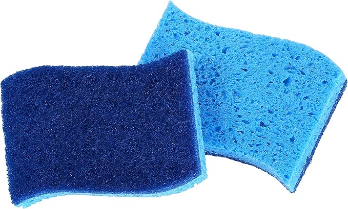 Superio Non-Scratch Cellulose Sponge Scrub (12-Pack) Heavy Duty Kitchen Sponges Scrubbers with Scouring Pad (Blue)