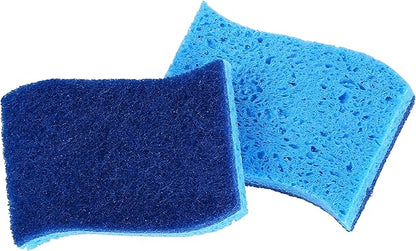 Superio Non-Scratch Cellulose Sponge Scrub (12-Pack) Heavy Duty Kitchen Sponges Scrubbers with Scouring Pad (Blue)