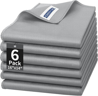 HOMERHYME Microfiber Cleaning Cloth - 6 Pack Glasses Cleaning Cloth, 16" x 14" Window Cleaning Rags, Streak Free Lint Free Polishing Cloths Wipes for Eye Glass, Stainless Steel, Windshield, Grey