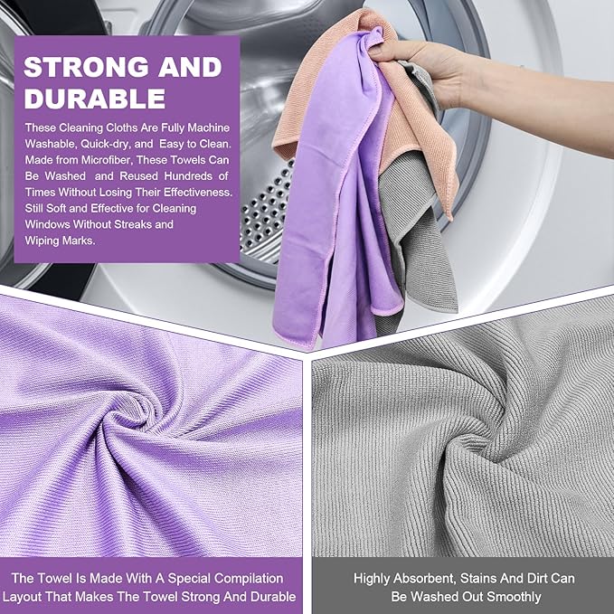 Window & Enviro Cleaning Cloth Kit (Purple & Grey) - Streak-Free With Just Water, Purple Window Cloth Cleans Smooth Surfaces, While Grey Cloth Is Suitable For Most Items. Reusable & Machine Washable.