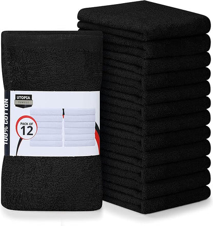 Utopia Towels Kitchen Bar Mops, Pack of 12, 16 by 19 Inches, 100% Cotton Super Absorbent Black Towels, Multi-Purpose Cleaning Towels for Home and Kitchen Bars